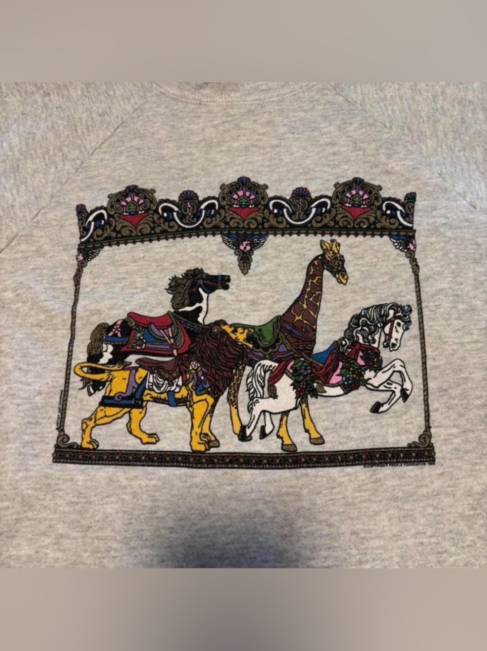 VTG 80s Carousel Animal Crewneck Sweatshirt XL Hanes Giraffe Lion Horse Circus - Picture 4 of 6